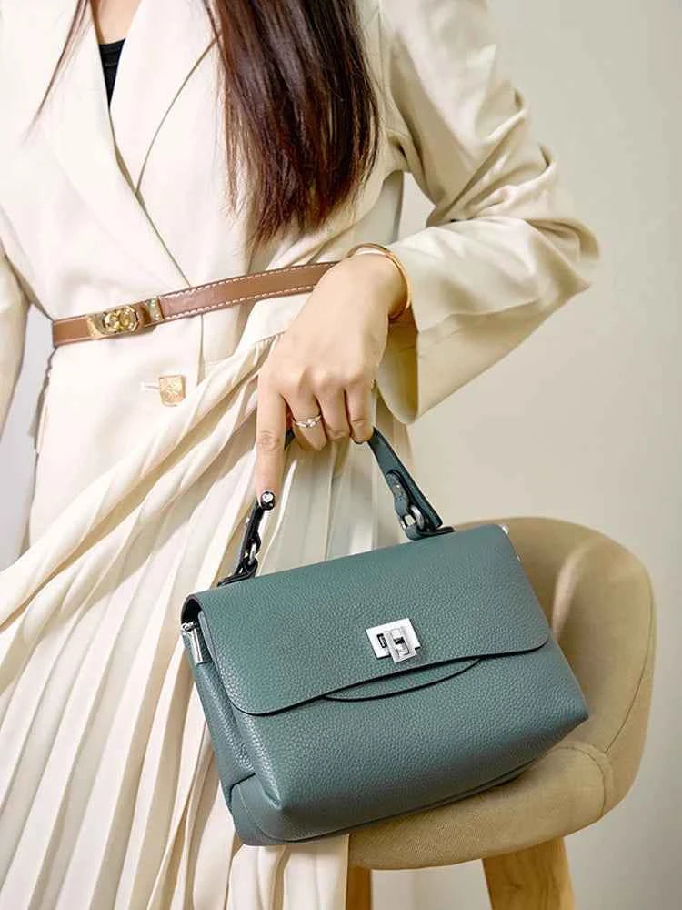 Genuine Leather Envelope Top-Handle Bag – Simple Luxury Women's Shoulder & Small Crossbody Handbag