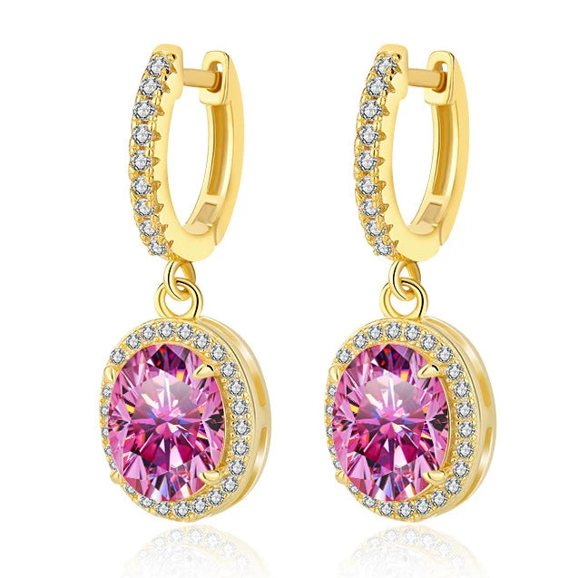 4CT True Pink Oval Moissanite Drop Earrings