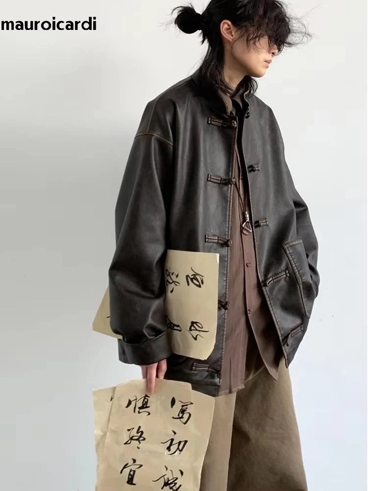 Oversized Vintage Distressed PU Leather Jacket by Snagg A Jacket