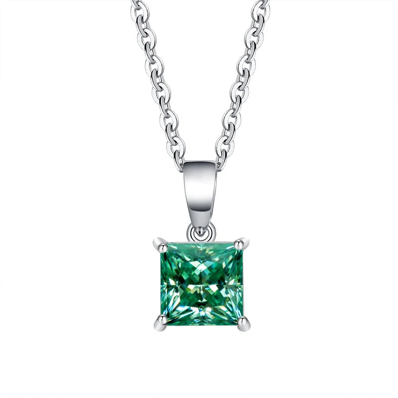 1–2CT Square Moissanite Pendant Necklace