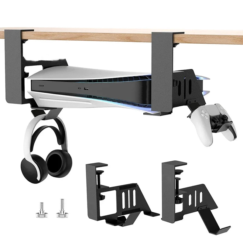Under Desk PS5 Mount Stand with Game Controller and Headphone Organizer Bracket by Snagg A PS Stand