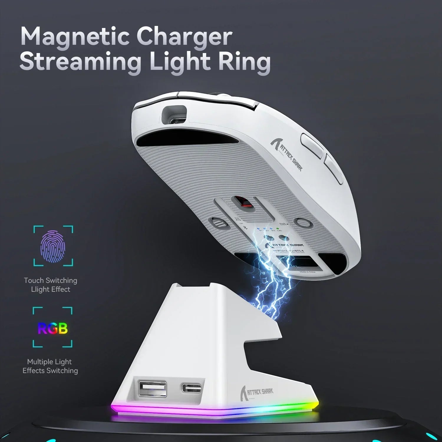 Tri Mode Wireless Gaming Mouse & RGB Magnetic Charging Base by Snagg A Gaming Mouse
