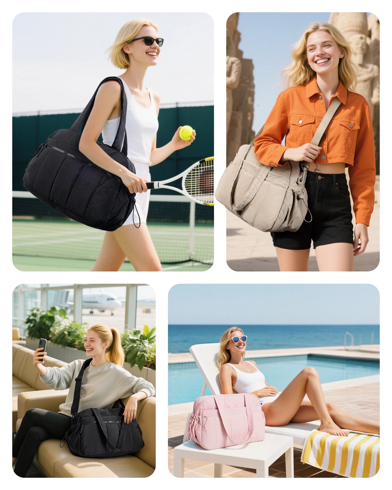 Women's Lightweight Weekender Duffel Bag – Water-Resistant Travel & Gym Carry-On with Wet Pocket (24L+)