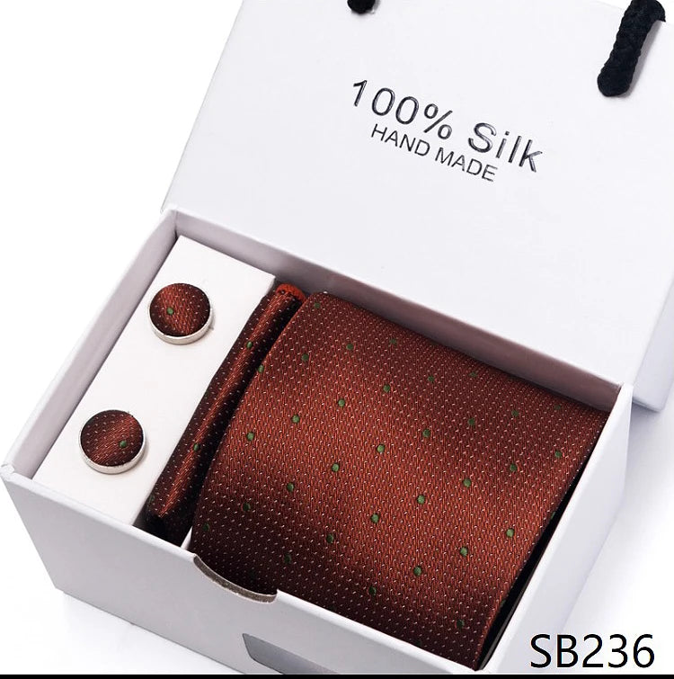 Solid Colour Necktie with Matching Handkerchief & Cufflinks - SB236 - Others In Fashion