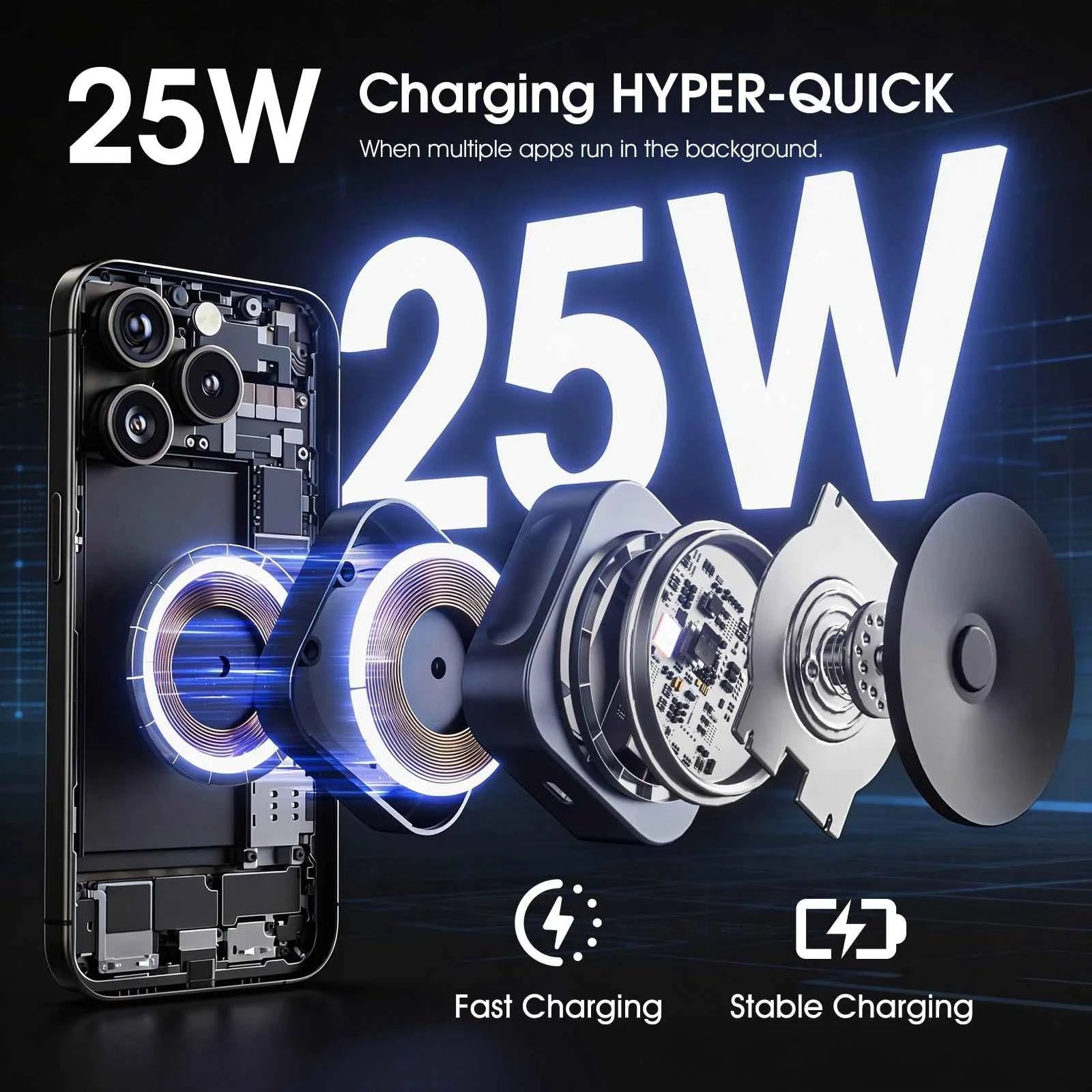 Car Suction Cup Wireless Charger 25W | Magnetic MagSafe Fast Charger for iPhone 12–17 Samsung