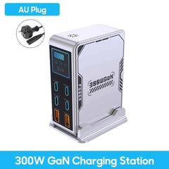 300W GaN 6-Port Digital Desktop Charging Station | PD 100W USB-C Fast Charger iPhone MacBook Laptop