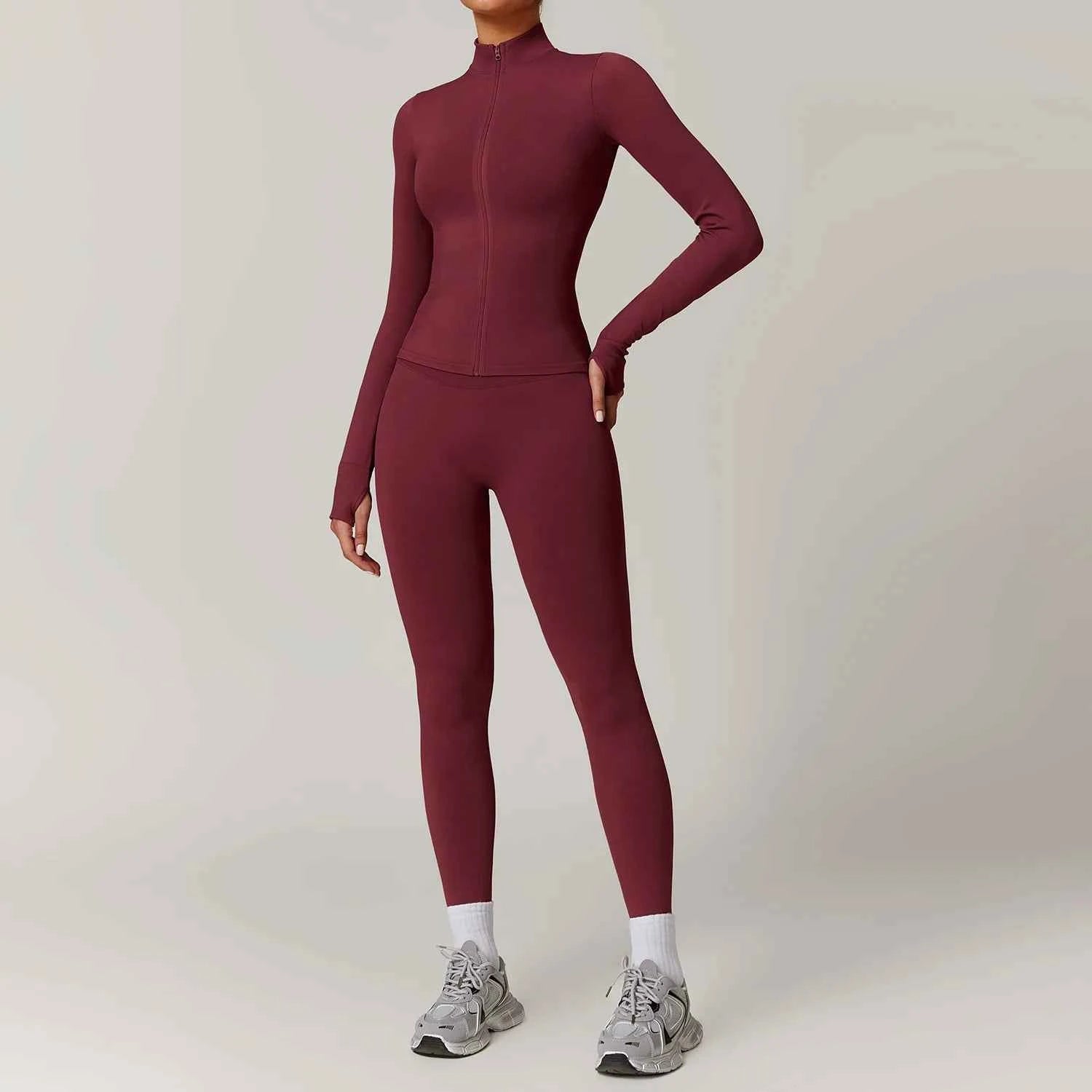 Women's Seamless Long Sleeve Yoga Set | Gym Fitness Jacket Tracksuit & Leggings Sportswear