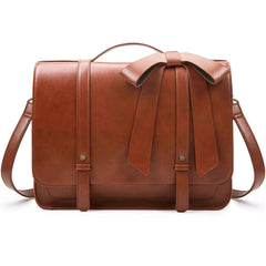 PU Leather Women's Satchel Laptop Bag 14" – Courier Shoulder Bag for College & Travel with Removable Bow