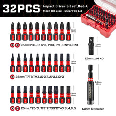 32PCS Impact Screwdriver Bits Set – PH/SL/PZ/Torx/Hex Multi Insert Bits with Magnetic Bit Holder & Adapter