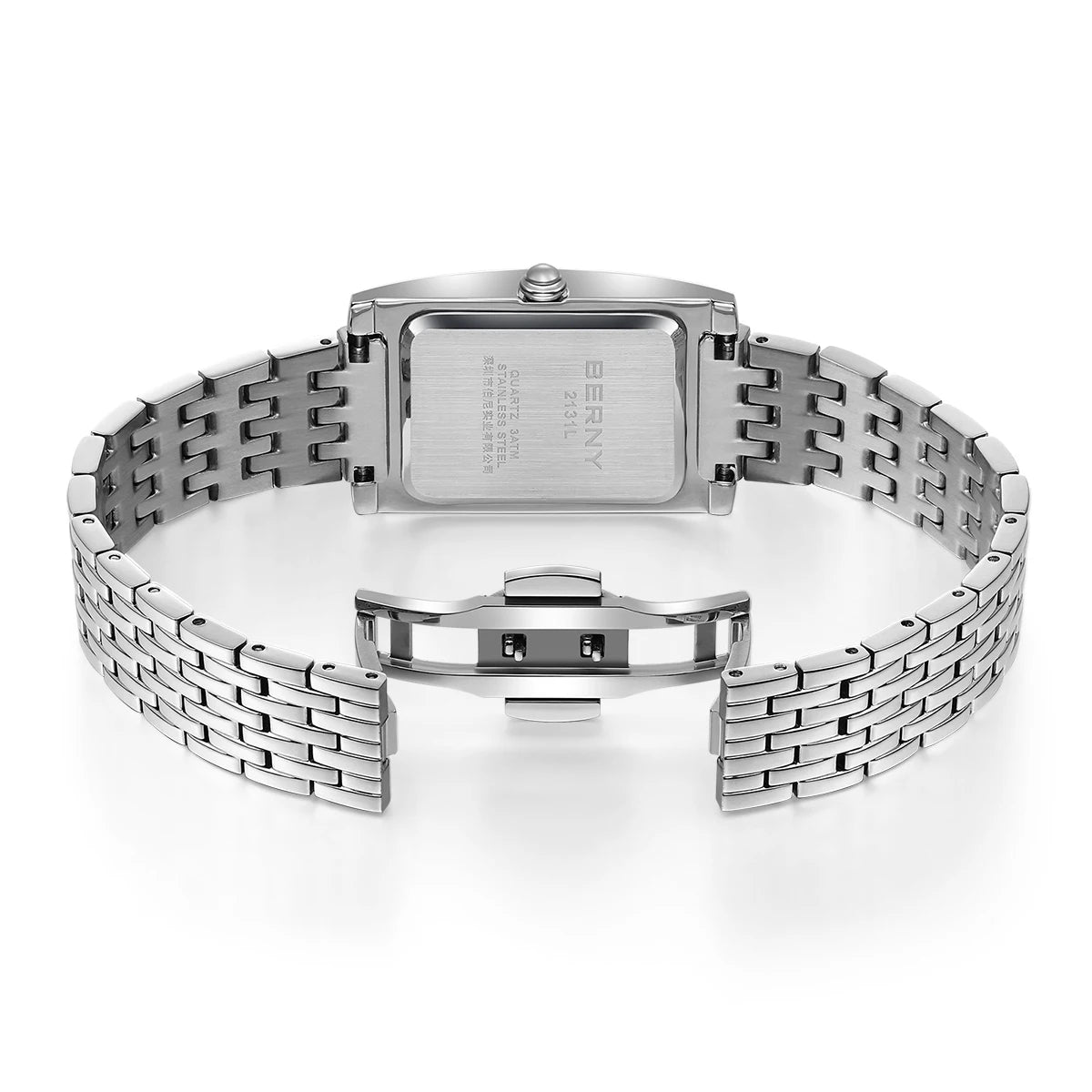 BERNY Square Quartz Watch for Women – Roman Numerals & Date Display