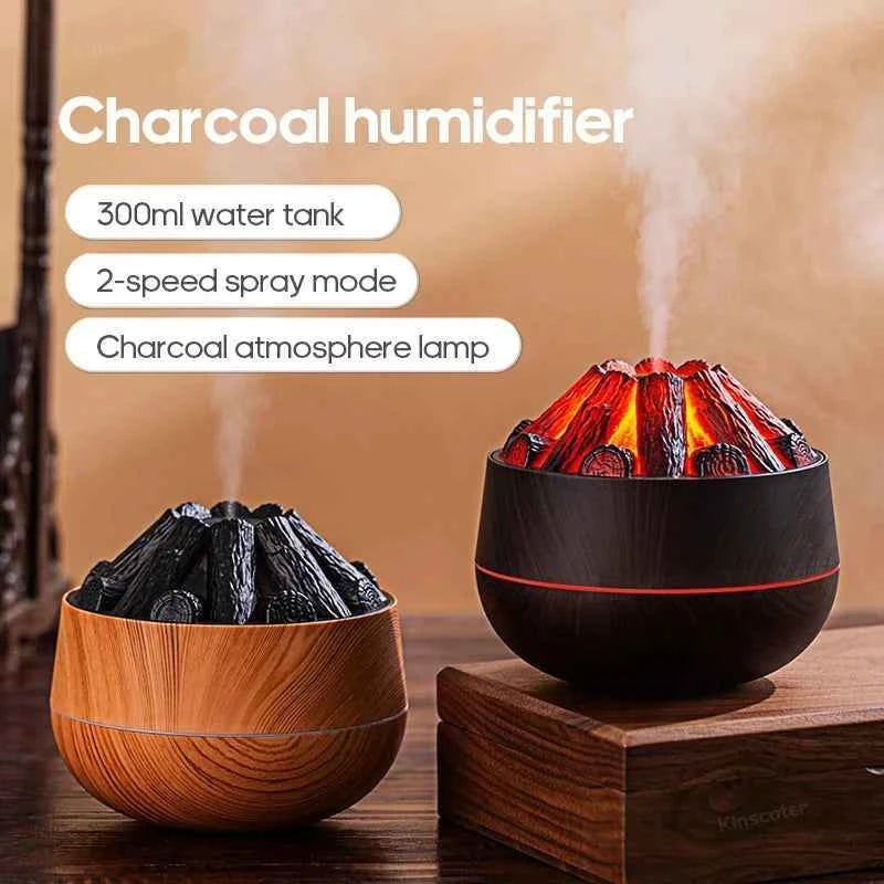 Ultrasonic Charcoal Flame Aroma Humidifier – 300ml