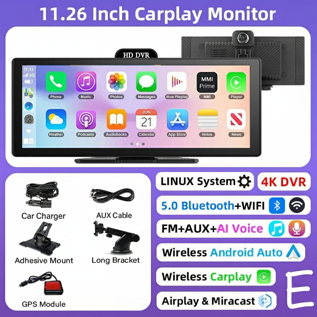 10"/11.26" 4K Dual Lens DVR with Wireless CarPlay by Snagg A Car DVR