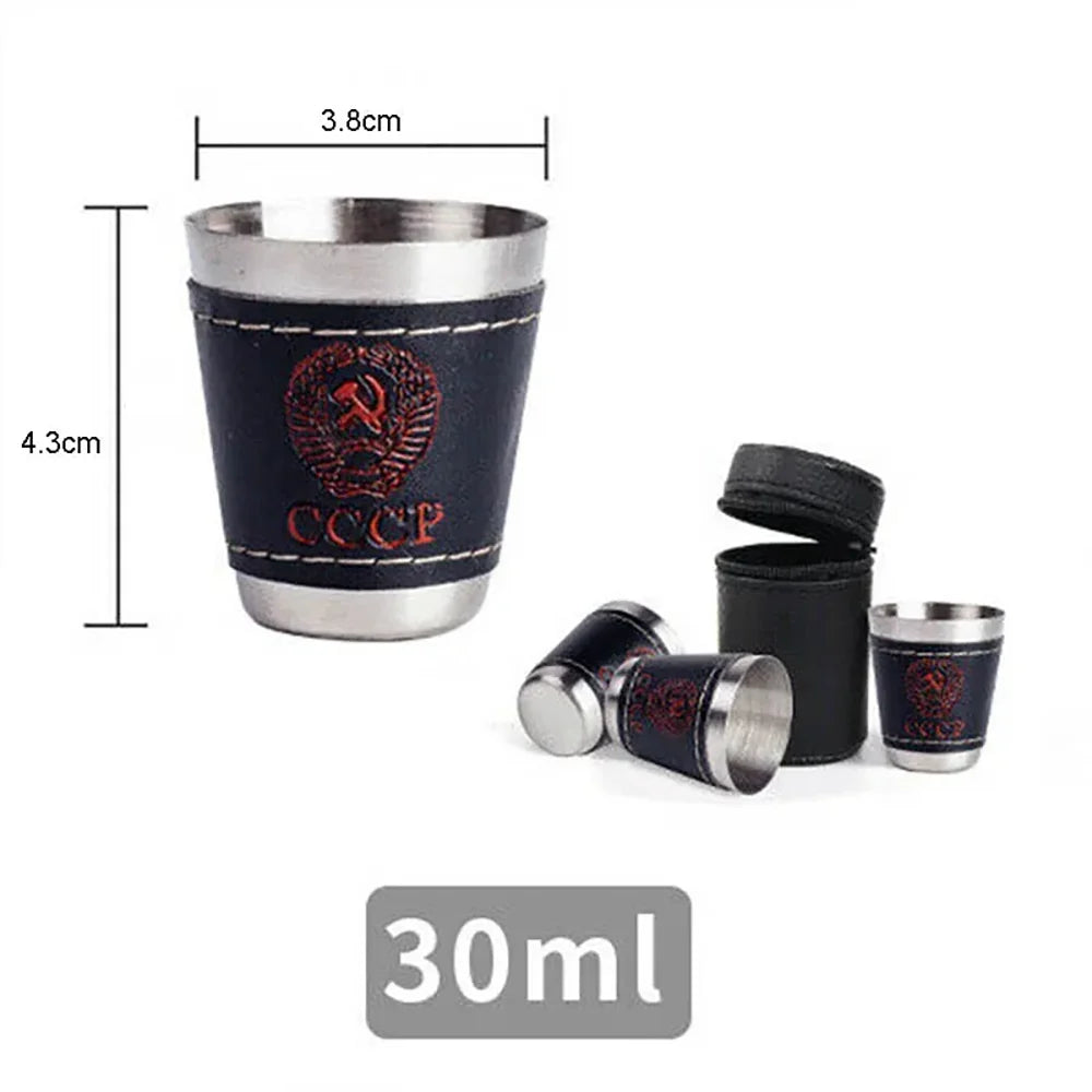 LISM Outdoor Travel Cups Set 4pcs PU Leather Stainless by Snagg A Cup