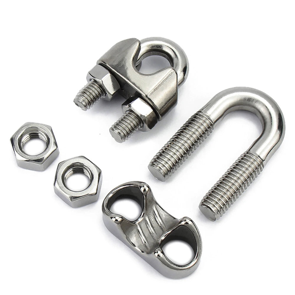 Waterproof Stainless Steel U-Shaped Cable Clamps 1–10mm | Wire Rope Fixing Clips Sling Fastener 1–50pcs