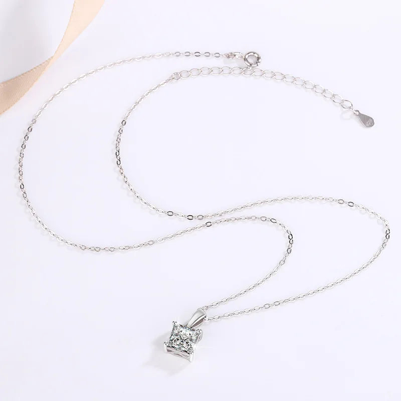 1–2CT Square Moissanite Pendant Necklace