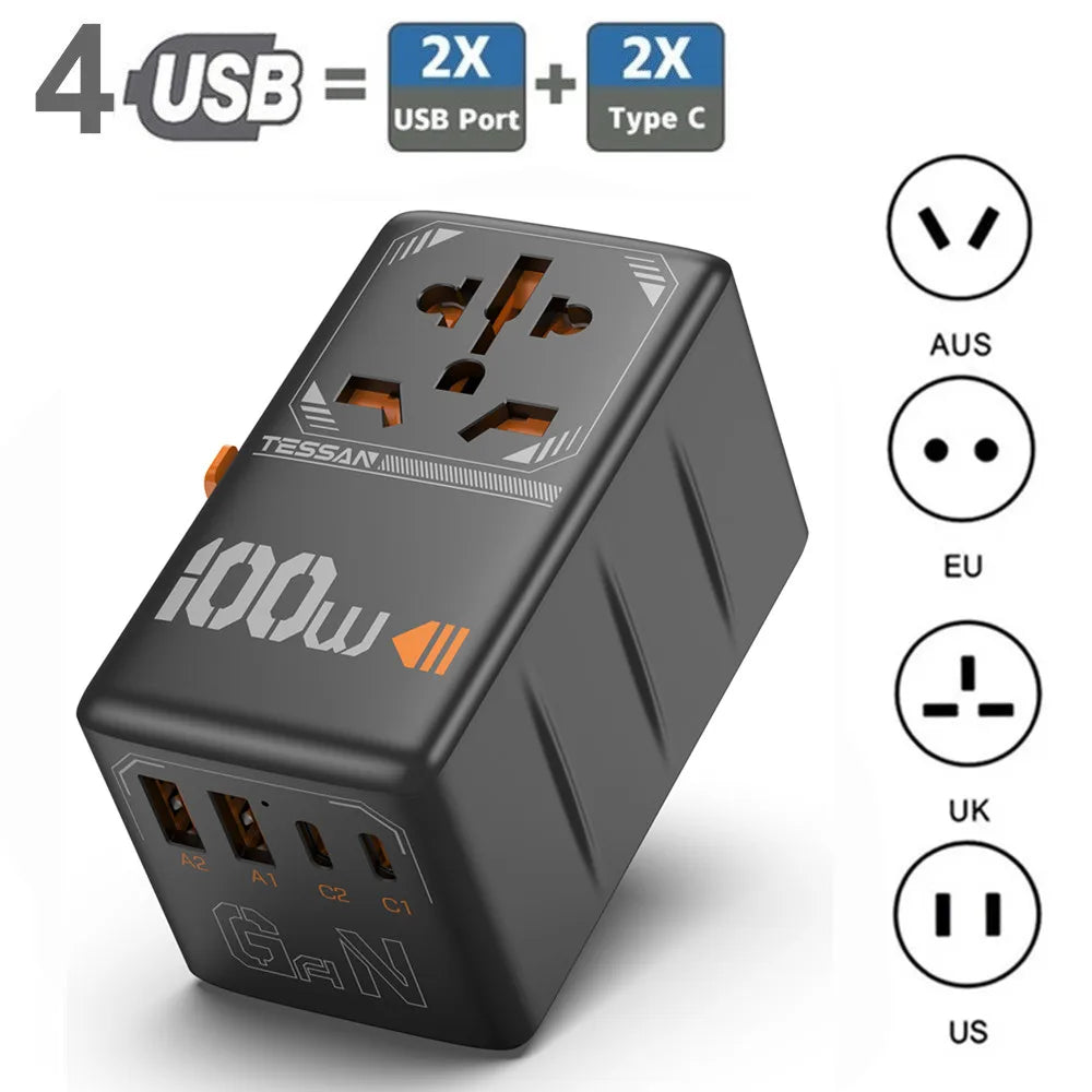 65W GaN Universal Travel Adapter with USB Type C by Snagg A Travel Adapter