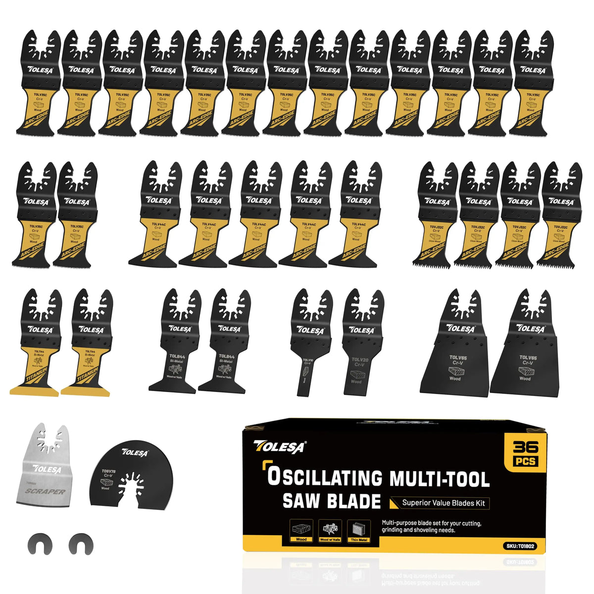 36PCS Multi Purpose Oscillating Saw Blades Kit – Titanium Japanese Teeth for Wood, Metal & Plastic