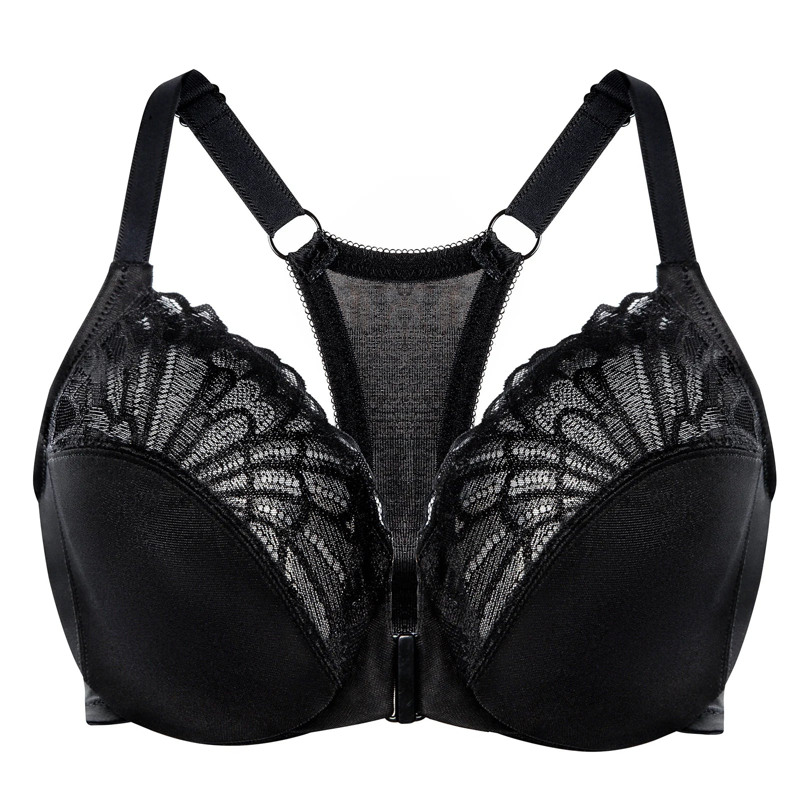 Plus Size Front Closure Lace Underwire Racerback Full Coverage Bra