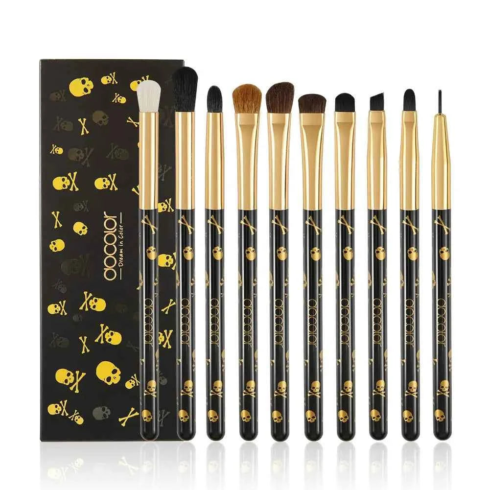 10 Pieces Professional Gothic Skull Makeup Brush Set – Premium Vegan Synthetic Bristles