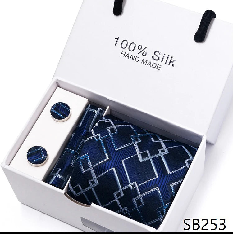 Solid Colour Necktie with Matching Handkerchief & Cufflinks - SB253 - Others In Fashion
