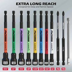 11 Pcs Magnetic Nut Driver Set SAE 9/16"-1/4", 6" Impact Nut Driver+PH2 Bits