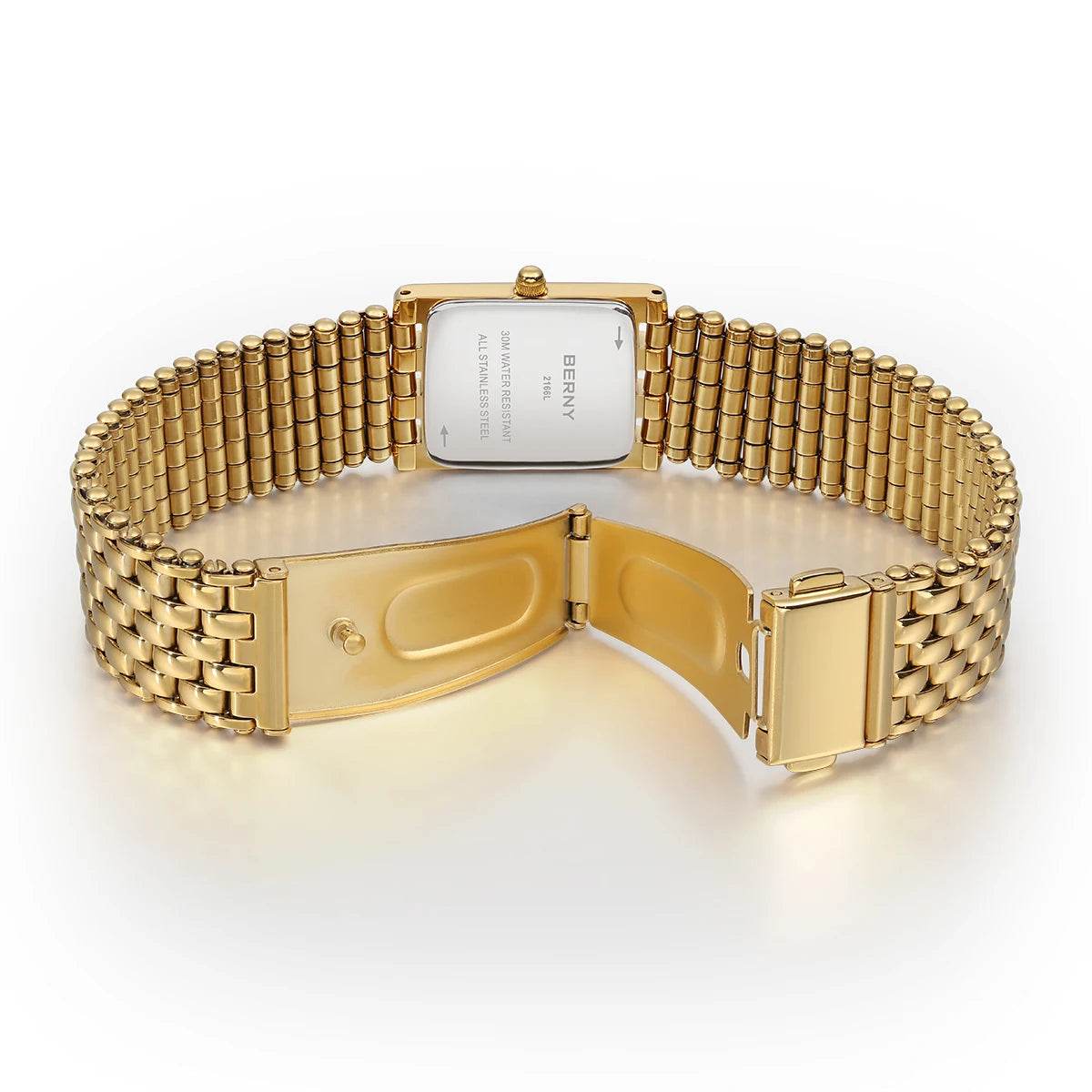 BERNY Gold Women’s Burgundy Red Rectangle Quartz Watch - SnaggIt