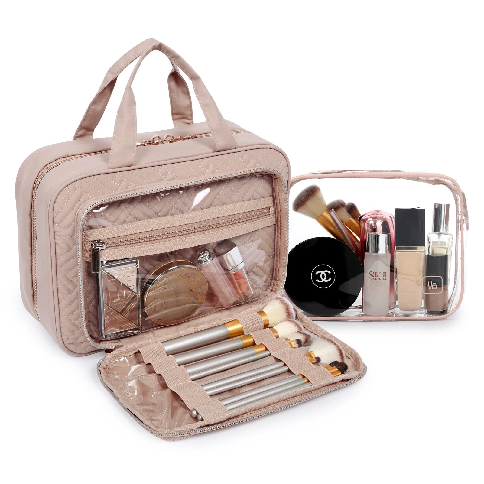 Women's Large Waterproof Cosmetic Bag – Travel Makeup Pouch Organiser with 360° Swivel Hook