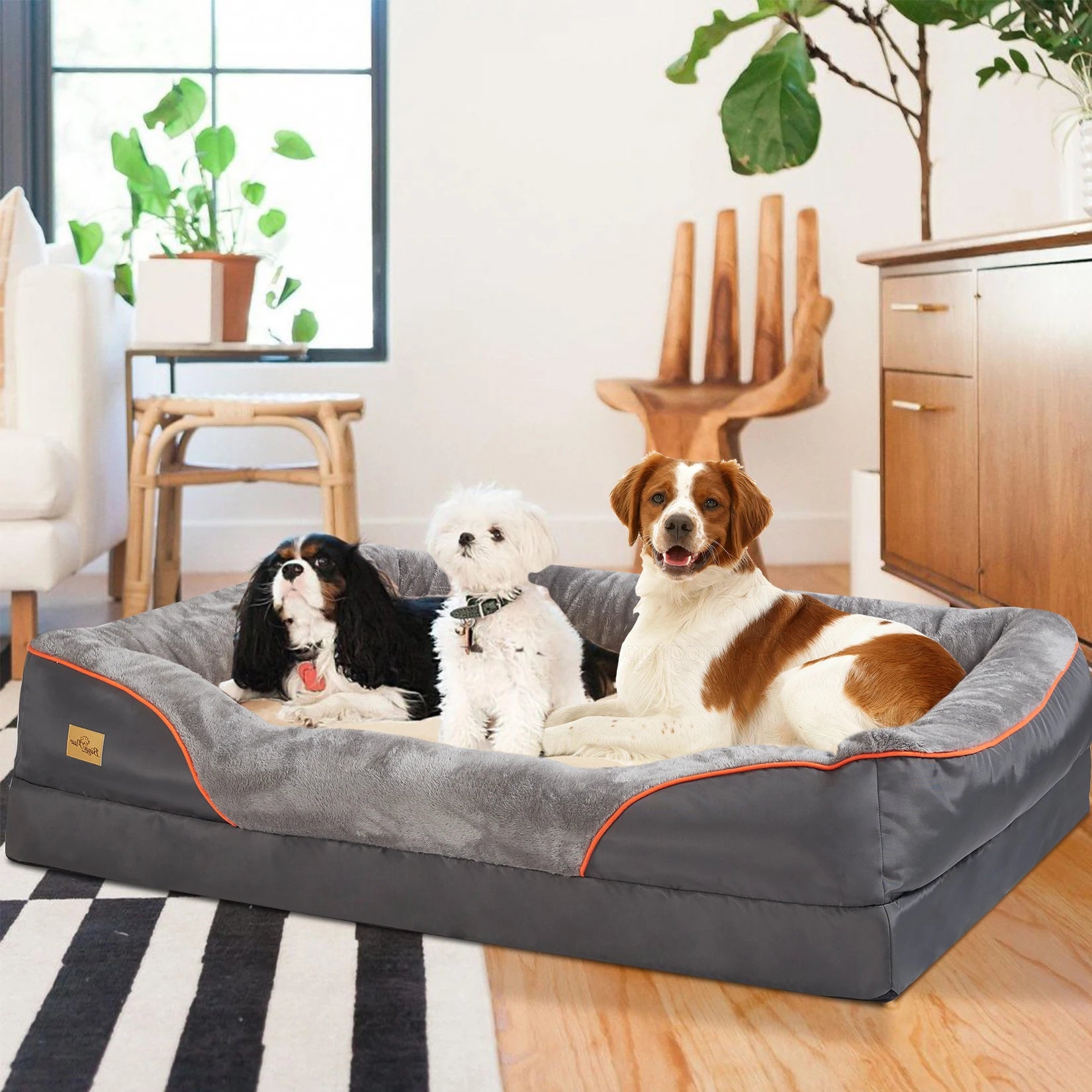 Super Soft Orthopedic Foam Dog Bed with Cotton Bolster & Removable Cover by Snagg A Pet Bed