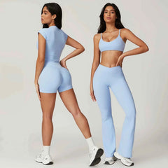 Women's 2-Piece Short Sleeve Yoga Set | Crop Top & High Waist Leggings Gym Workout Sportswear