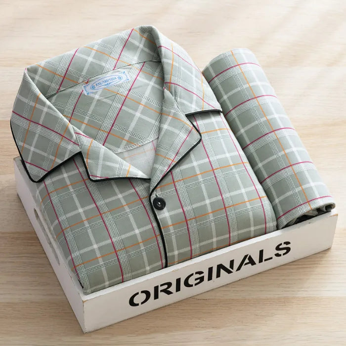 Plus Size Men's Plaid Pajama Set | Cardigan Button-Down Top & Pants Winter Sleepwear Loungewear