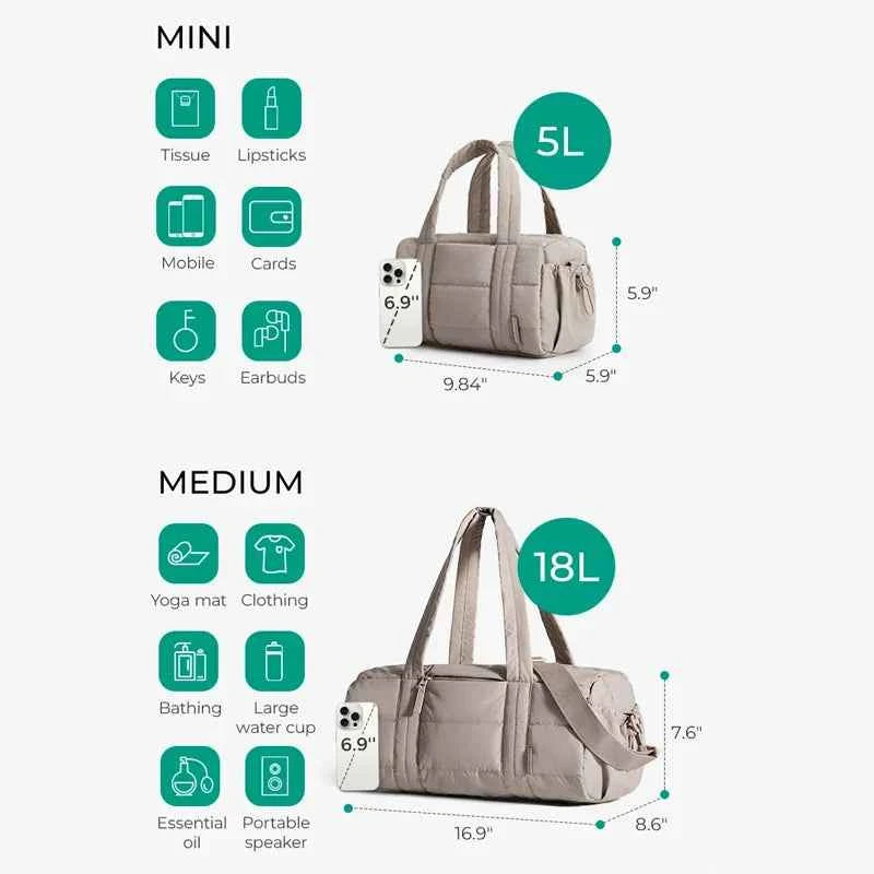 Women's Quilted Gym & Travel Duffle Bag – Yoga Mat Carrier with Wet & Dry Pocket for Sport & Weekend (18L)