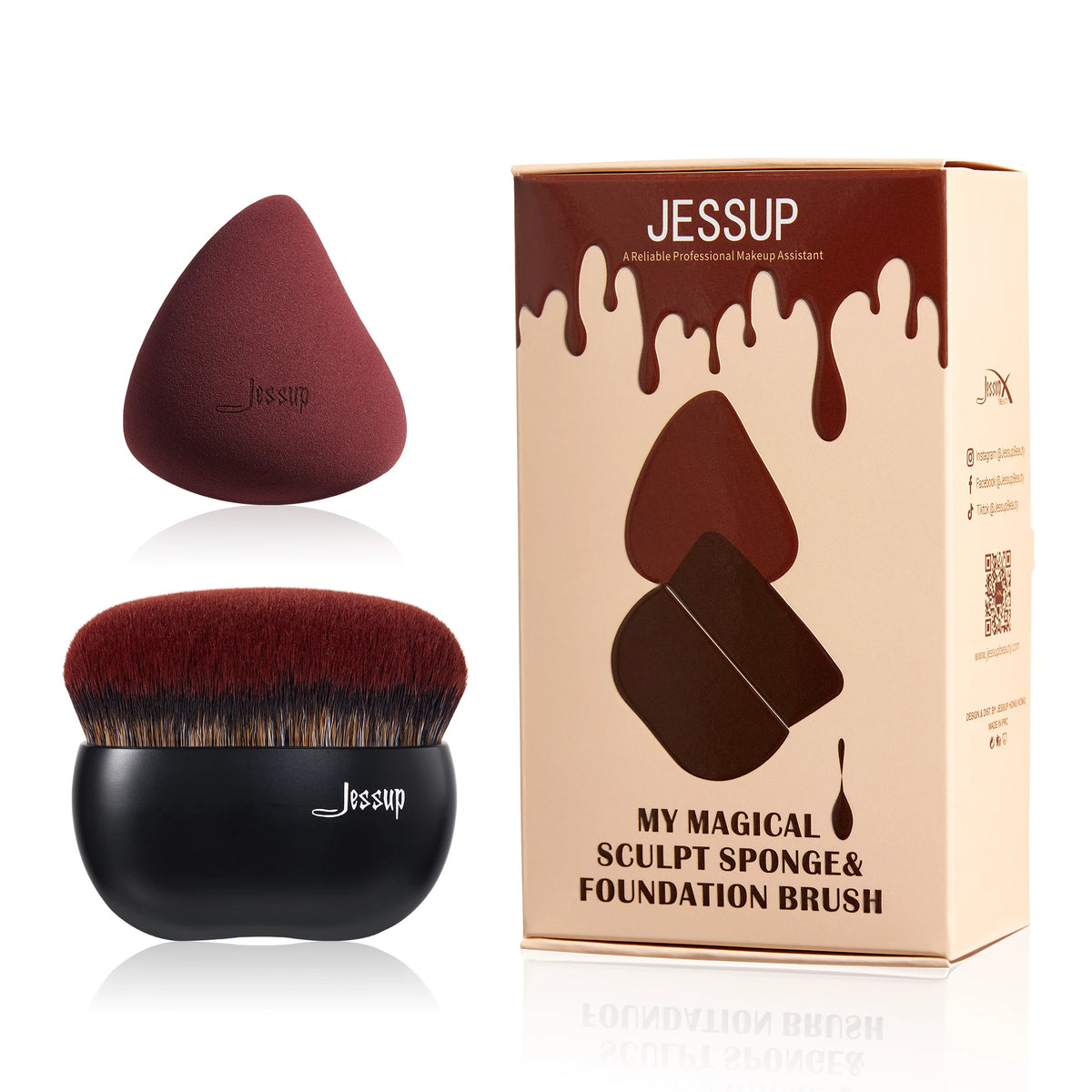 Professional Dual Finish Complexion Set – Flat Top Kabuki Brush & Sculpting Sponge