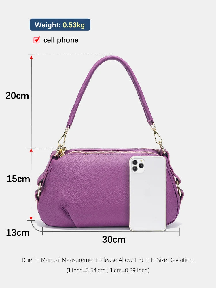 Genuine Leather Pillow Handbag – Simple High-Quality Small Shoulder & Crossbody Bag for Women