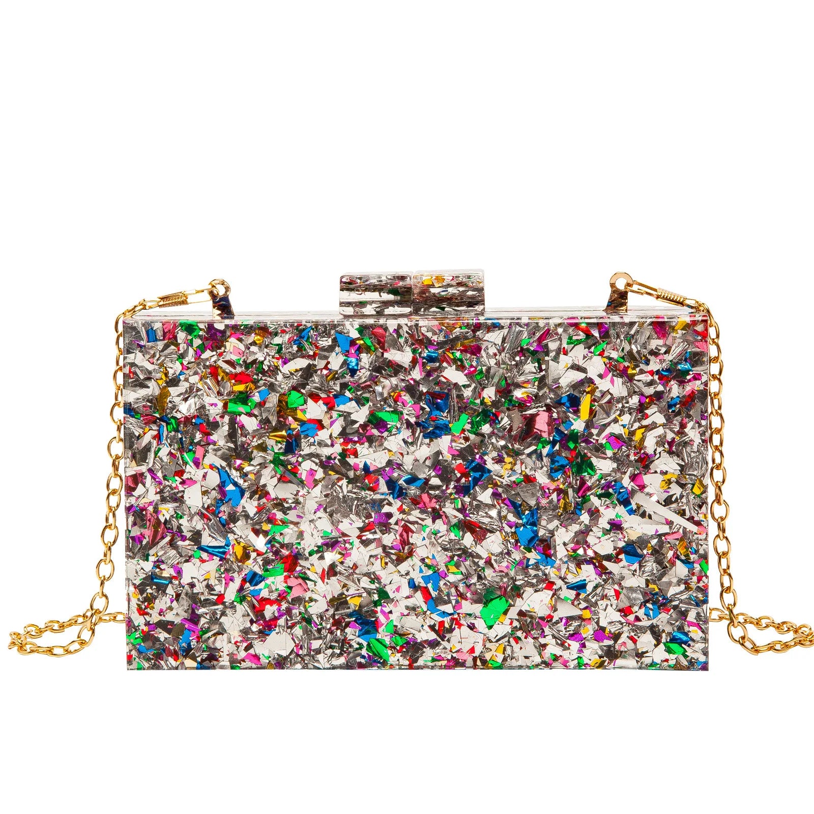 Multicolor Acrylic Geometric Box Clutch