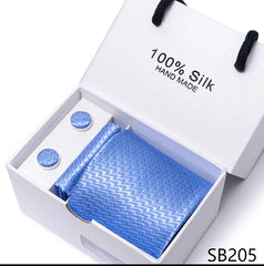 Solid Colour Necktie with Matching Handkerchief & Cufflinks - SB205 - Others In Fashion