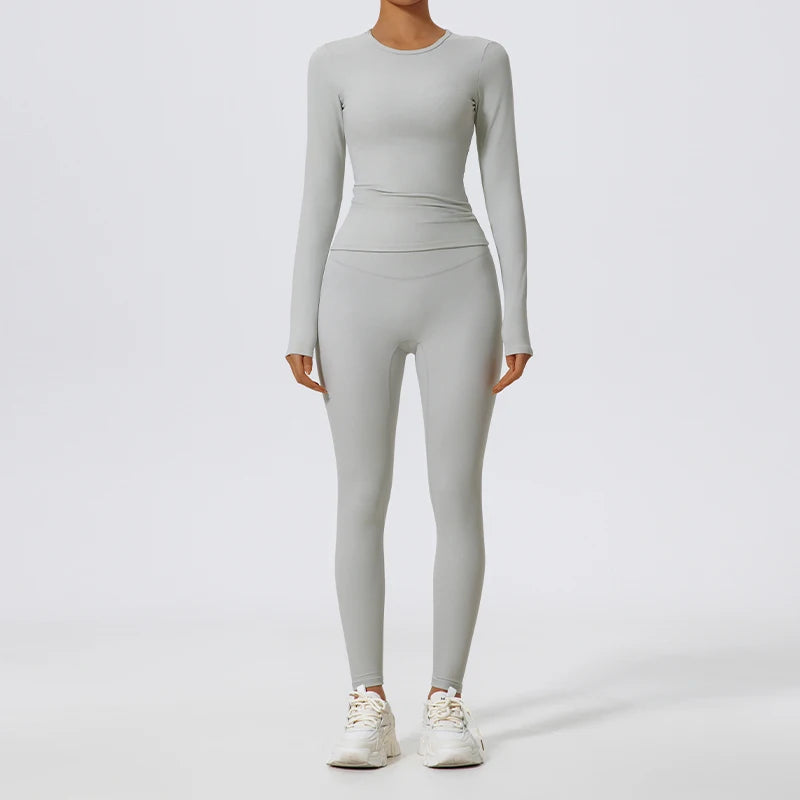 Women's 2-Piece Ultra-Soft Long Sleeve Gym Set | Sports Bra Yoga Running Workout Suit Activewear