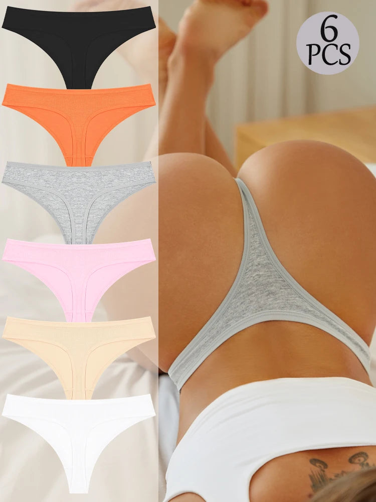 Cotton G-String Thongs 6-Pack | Seamless Soft Low Waist Breathable Women's Underwear