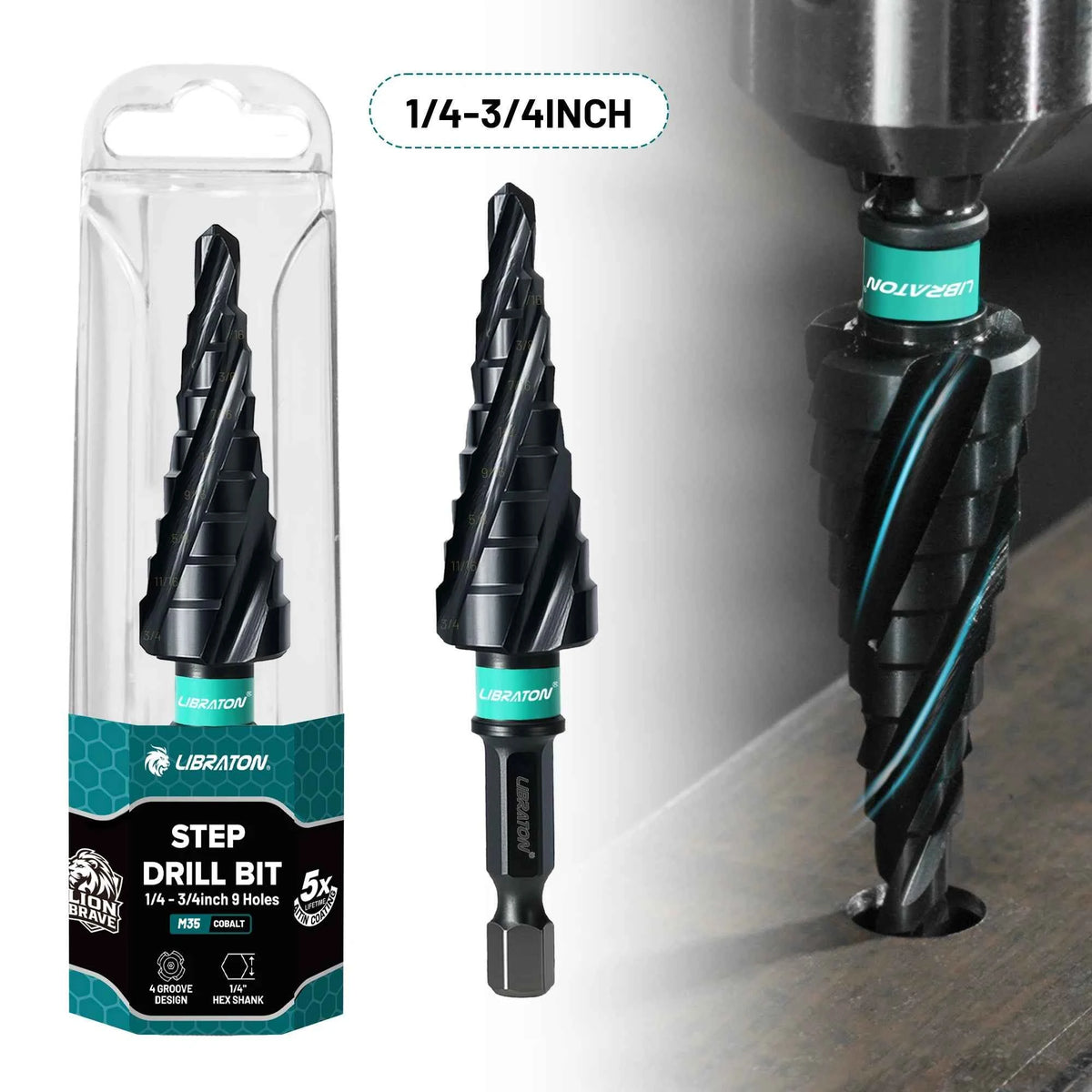 3 PCs Professional Four Spiral Step Drill Bit Set & M35 Cobalt Industrial Cutter Kit
