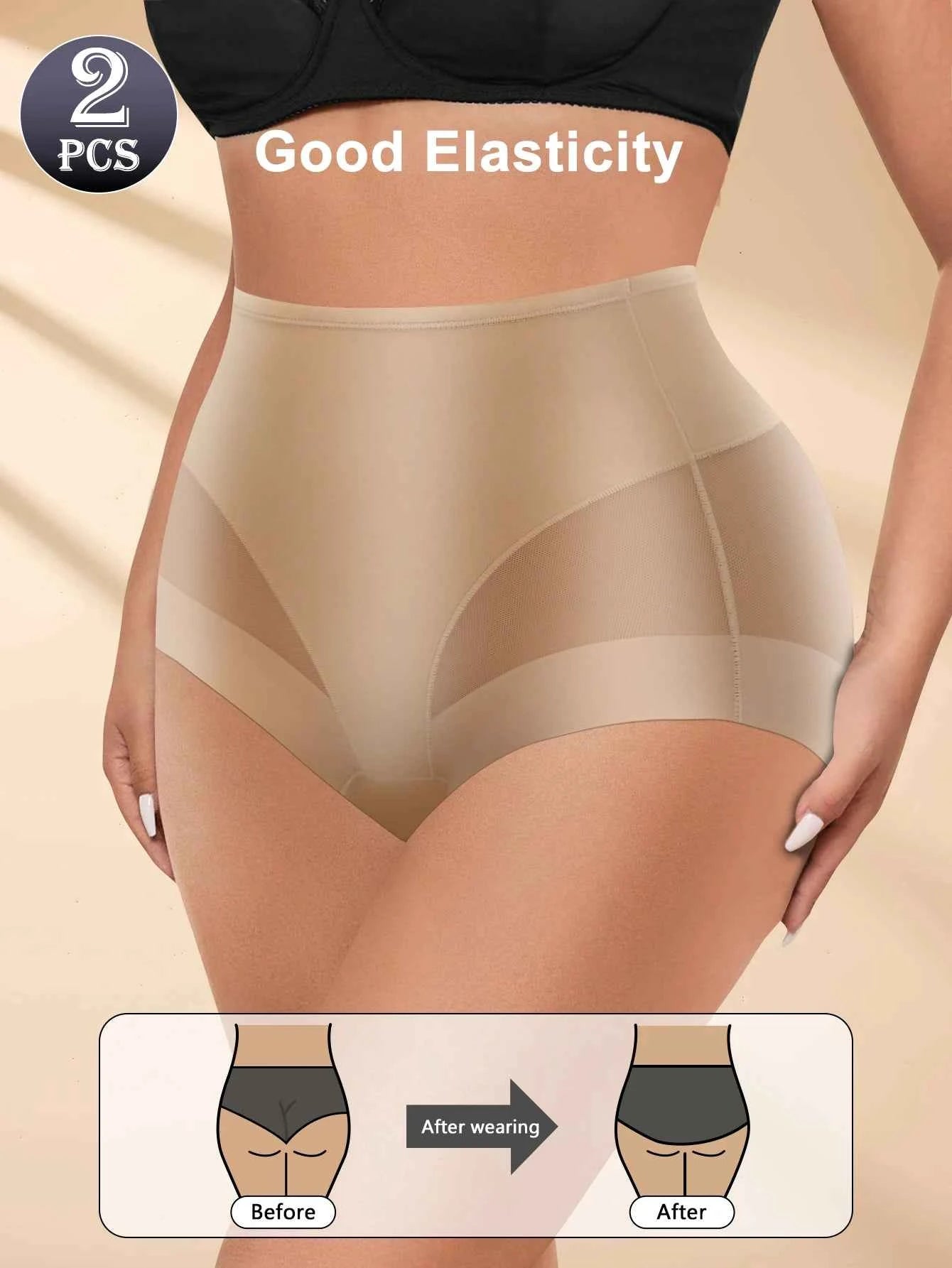High Waist Seamless Briefs 2-Pack | Contrast Mesh Breathable Soft Women's Underwear