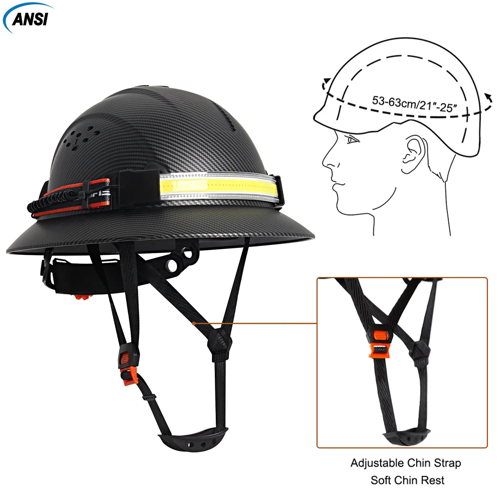 Full Brim Safety Helmet with LED Headlamp & Taillight by Snagg A Safety Helmet