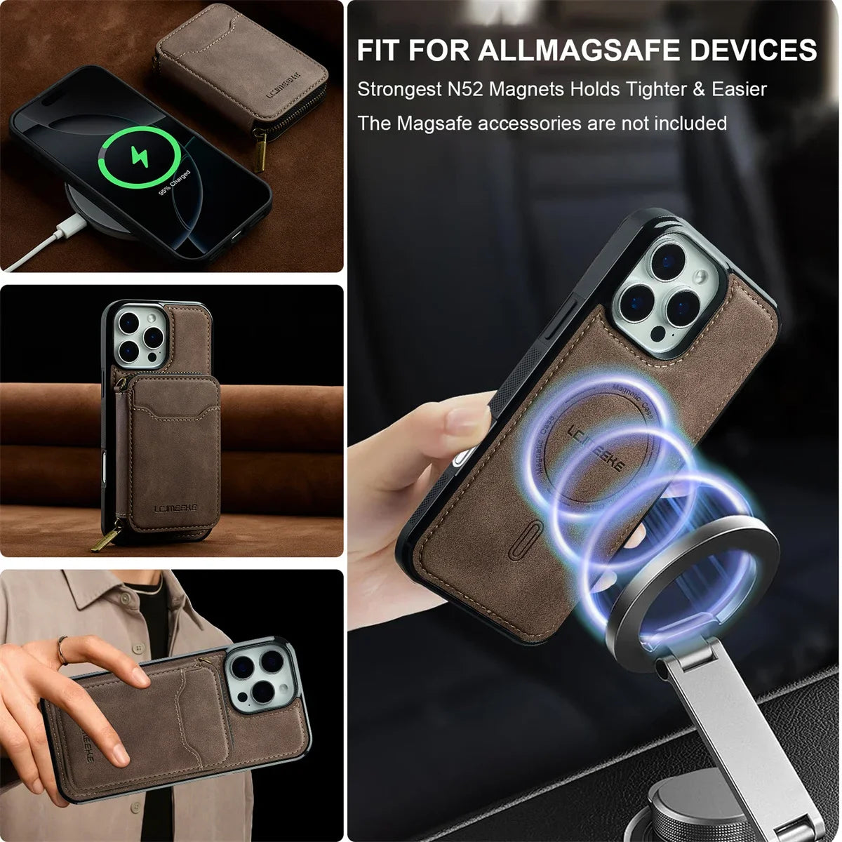 2 in 1 MagSafe Magnetic Leather Wallet & Card Holder Case - for iPhone 15 Series - Phone Cases Covers