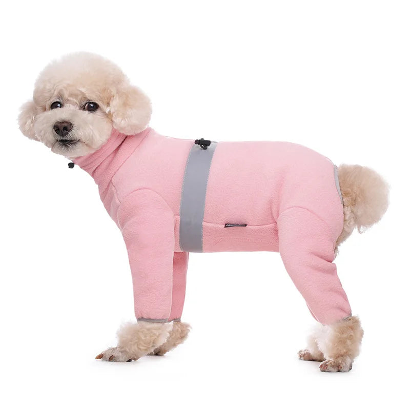 Polar Fleece Dog Jumpsuit – Reflective Closed-Belly Winter Suit for Small Dogs