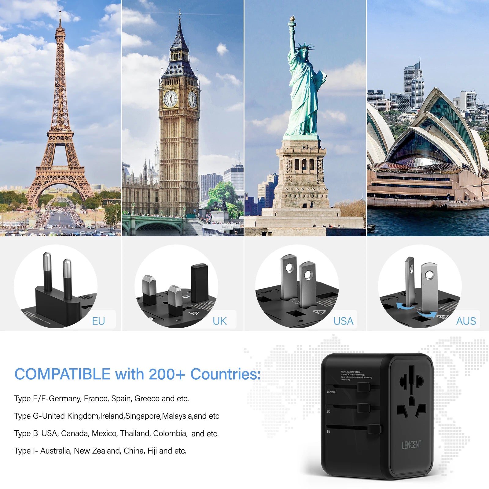 65W/100W GaN International Travel Adapter with 2USB 3 Type C by Snagg A Travel Adapter