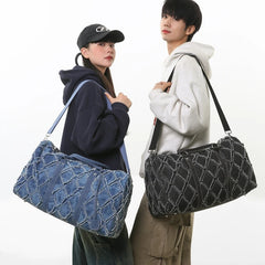 Denim Ripped-Style Duffle Bag
