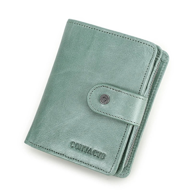 Genuine Leather RFID Short Wallet with Coin Pocket & Card Holders