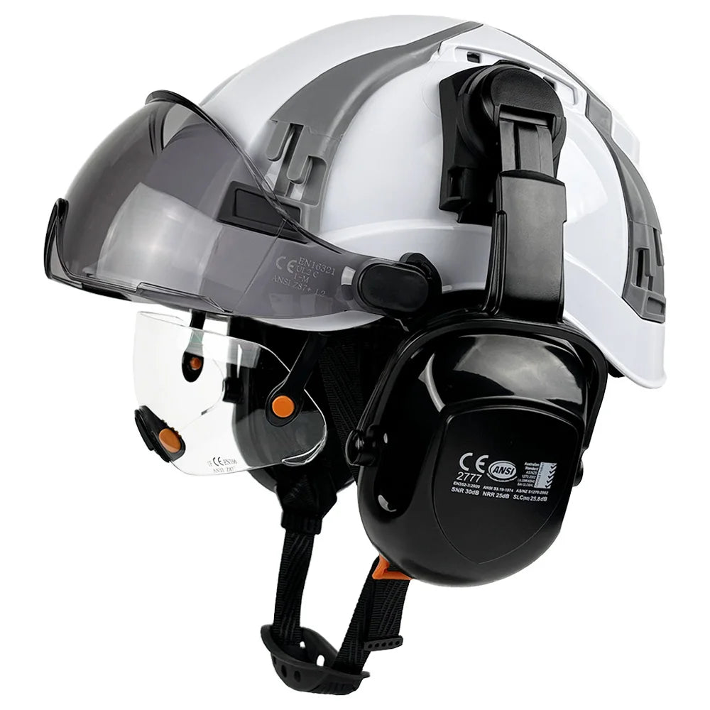 Construction safety helmet with built-in double visors and earmuffs – image 10