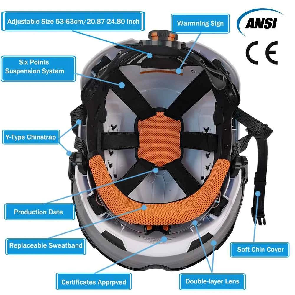 Construction safety helmet with LED headlamp and double visors – image 3
