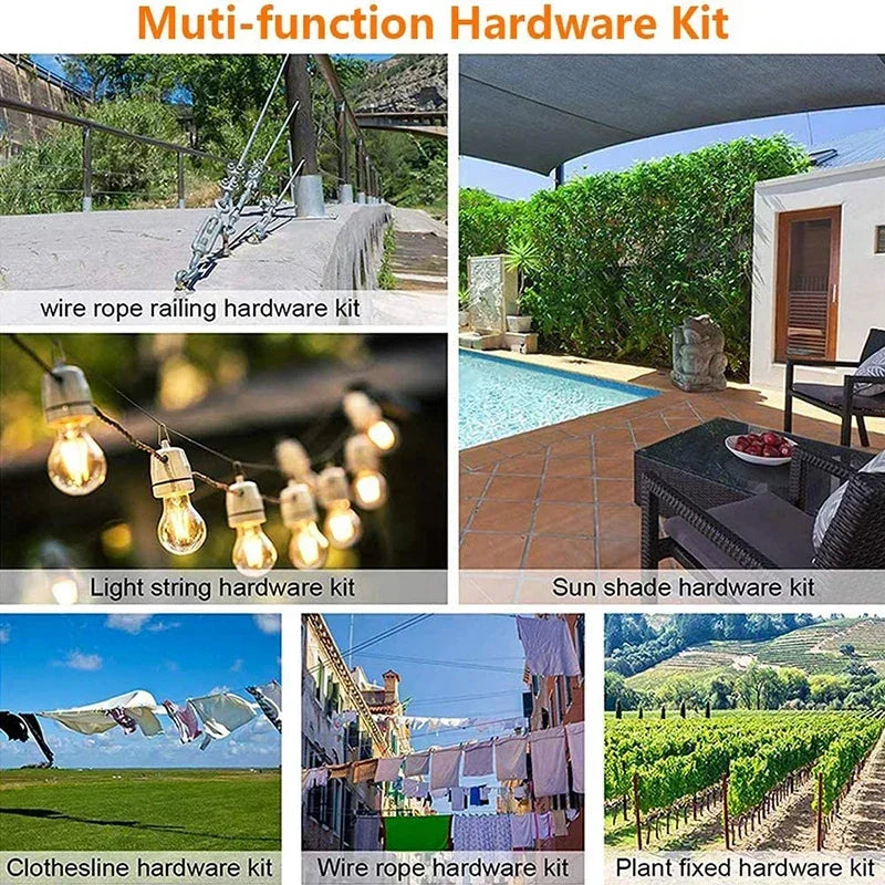 56pcs Stainless Steel Clothesline Kit 50M | 2mm PVC Coated Flexible Wire Rope Transparent Cable Set