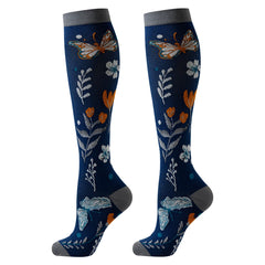 6 Pack Compression Socks — Floral & Butterfly Design, Knee-High Support for Sports & Nurses