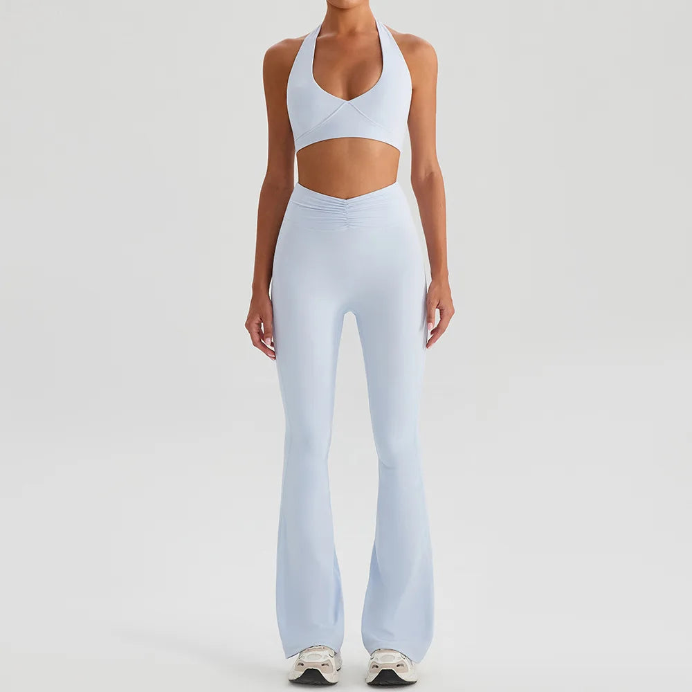 Women's Sports Bra & Flared Trousers Yoga Set | Gym Fitness Tracksuit Workout Sportswear Athletic